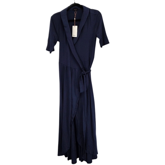 Quince Dresses & Skirts - NWT Quince Tencel Jersey Midi Wrap Dress Navy Blue Size Medium New with tags!